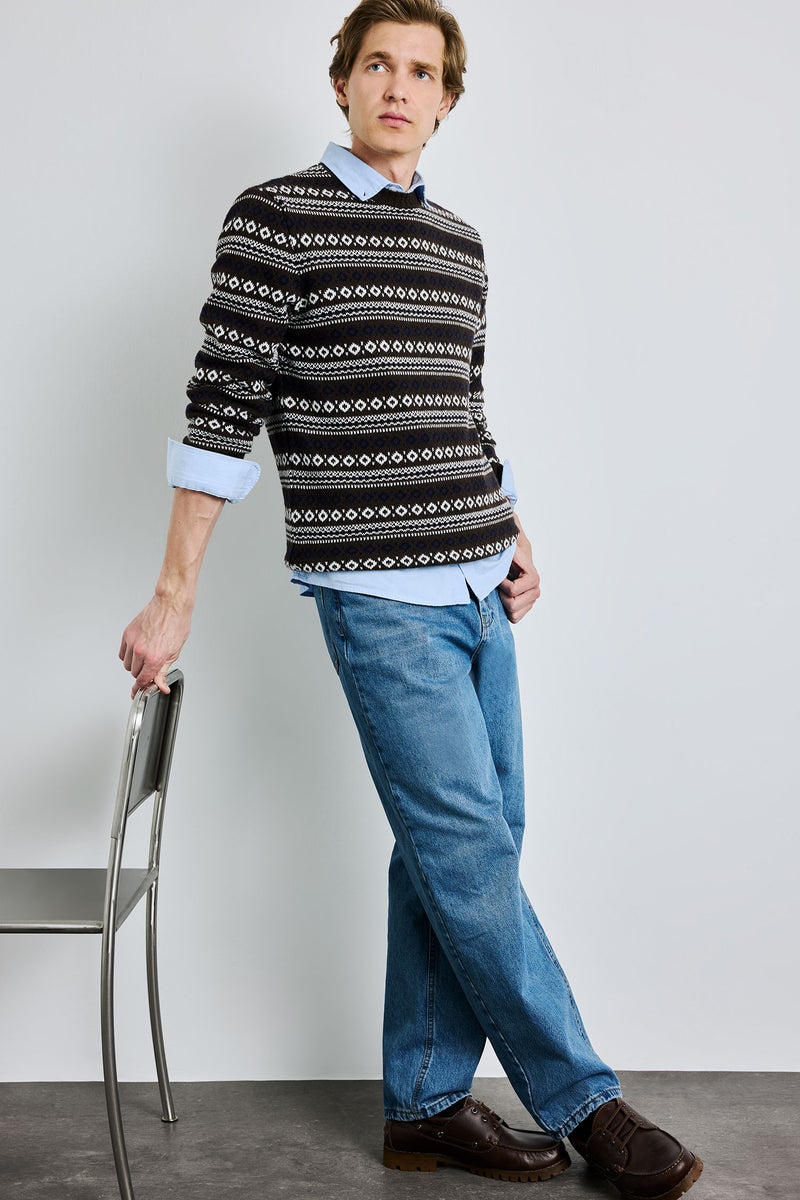DeFacto Brown Man Regular Fit Knitwear Pullover Casual - Image 2